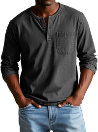 Philipp | Herren Langarm Henleyshirt lässig – Schwarz