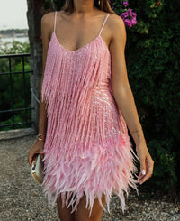 Mindy | Pailletten und Fransen Kleid – Rosa