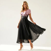 Emma | Damen Elegantes Tailliertes Hochzeitsgast Maxikleid – Schwarz
