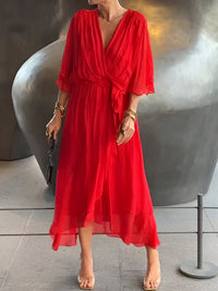 Monica™ | Luftiges Sommerkleid aus Chiffon mit tiefer V-Linie – Rot (Fast ausverkauft)