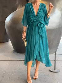 Monica™ | Luftiges Sommerkleid aus Chiffon mit tiefer V-Linie – Marine