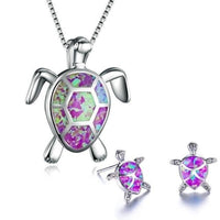 Meeresschildkröte Halskette + Ohrringe Set aus Opal und Silber – Violett