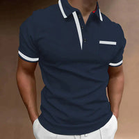 Herren Kragen mit Brusttasche Poloshirt – Dunkelblau