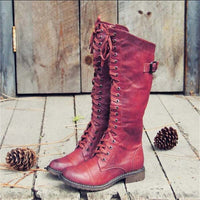 Sarah | Damen Klassiker Lace-up Schnürstiefel – Rot