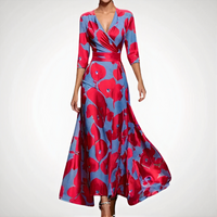 Raffiniertes langes Kleid für Damen | Maxi – Blau/Rot