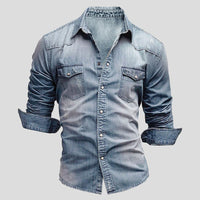 Ralf | Herren Jeanshemd Langarm im Used-Look – Hellblau