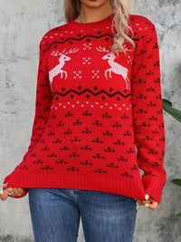 Keytana | Eleganter Weihnachtspulli mit Rentier und Schneeflocke für Frauen – Rot