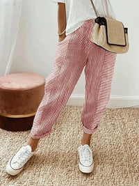 Sommerhose für Damen - Leichte 3/4 Caprihose im Leinen-Look für heiße Sommertage – Rot