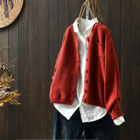 Rippstrick Strickjacke für Damen | Übergroß – Rot