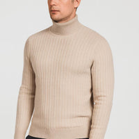 Rehbar | Herren Klassischer Zopfmuster Rollkragenpullover – Beige