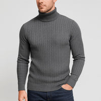 Rehbar | Herren Klassischer Zopfmuster Rollkragenpullover – Grau