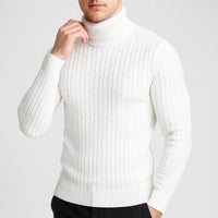 Rehbar | Herren Klassischer Zopfmuster Rollkragenpullover – Weiß