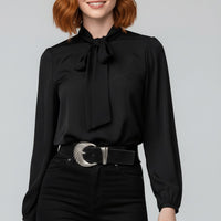 Renata | Elegante Schluppenbluse mit Schleife – Schwarz