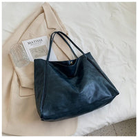 Annika | Retro PU-Leder Tote Bag Damen geräumige Schultertasche – Blau