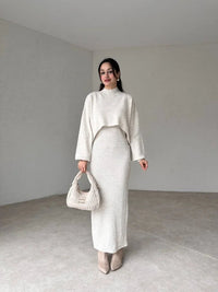 LISA - LANGÄRMELIGES KLEID UND PULLOVER IM SET – Weiß