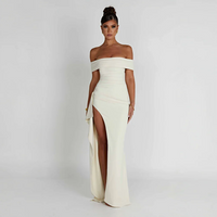 Agnes | Damen Maxikleid Schulterfreis Seitenschlitz – Off-Shoulder Maxi Schlitz 2026 – Weiß