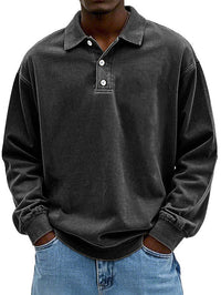Robert | Herren Langarm Polo-Sweatshirt – Schwarz