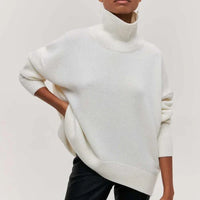 Olive | Rollkragenpullover gestrickt mit weichem Stoff – Weiß