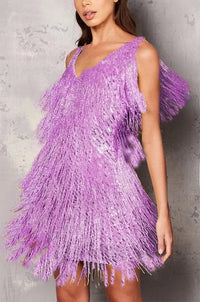 Ronja | Fransenkleid mit V-Ausschnitt Minikleid – Lila