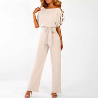 Rosalinde | Damen Jumpsuit Mit Weiten Beinen Und Gürtel – Beige