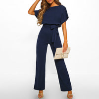 Rosalinde | Damen Jumpsuit Mit Weiten Beinen Und Gürtel – Dunkelblau
