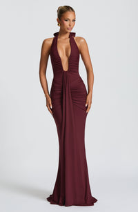 Graces - Drapiertes Jersey-Maxikleid – Maroon