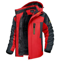 Louis | Bequeme Herren-Fleece-Winterjacke mit Kapuze und Reißverschluss in Zweifarboptik – Rouge