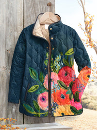 Sabine | Damen Gesteppte Vintage Blumenmuster Steppjacke – Rot