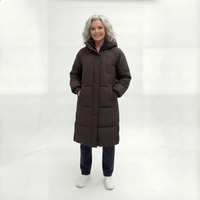 Sandra | Damen Klassische Lange Kapuze Daunenjacke – Braun