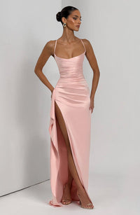 Sandra | Damen Langes Satin Abendkleid – Rosa