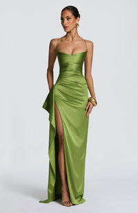 Sandra | Damen Langes Satin Abendkleid – Grün