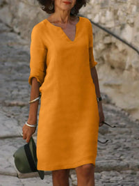 Helena | Elegantes V-Ausschnitt Kleid – Orange