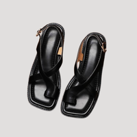 Saskia | Damen Quadratzehenform Blockabsatz Sandale – Schwarz
