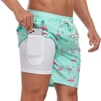 Schnell trocknende Badeshorts für Herren | Leichte – Grüner Flamingo