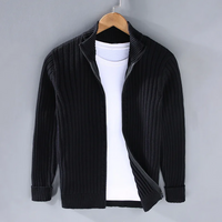 Klassische Rippenstrick-Strickjacke für Männer mit Reißverschluss – Schwarz