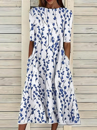 Sela | Florales Küsten-Midikleid – Blau