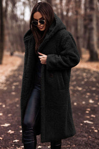 Selina | Damen Modische Kapuze Teddyjacke – Schwarz