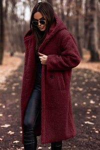 Selina | Damen Modische Kapuze Teddyjacke – Rot