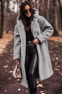 Selina | Damen Modische Kapuze Teddyjacke – Grau