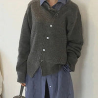 Asymmetrische Damen Strickjacke mit Knöpfen – Grau