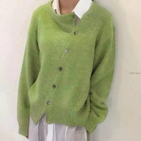 Asymmetrische Damen Strickjacke mit Knöpfen – Grün