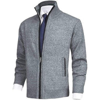 Klassische Strickjacke mit durchgehendem Reißverschluss für Männer – Hellgrau