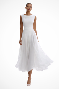 Seraphita | Drapiertes Plissee Midikleid – Weiß