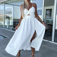 Halettet's Schlitzen Midi-Kleid – Weiß