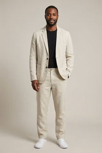 Simon | Herren Relaxtes Leinen Blazer Set – Aprikose