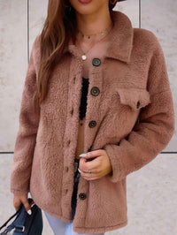 Roze | Einfaches und Warmes Fleecejacke mit Polokragen und Knopfverschluss – S