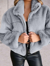 Eyasira | Warme und Kuschelige Kunstpelzjacke mit Reißverschluss – Grau