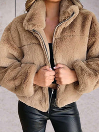 Eyasira | Warme und Kuschelige Kunstpelzjacke mit Reißverschluss – Khaki