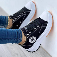 Sofia | Damen Trendige Schnürung Plateau Sneaker – Schwarz