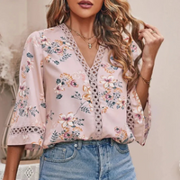 Sommerbluse mit Blumenmuster für Damen | Kurzarm – Rosa
